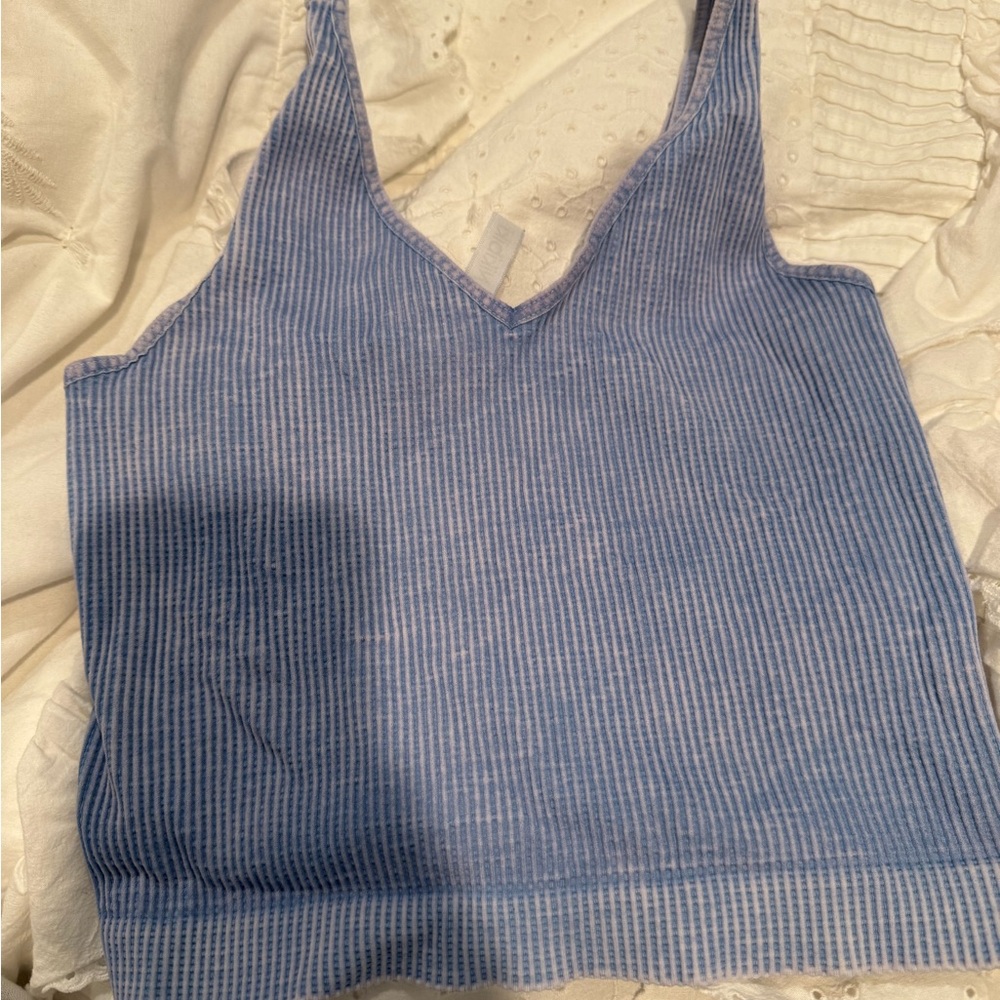 Blue and white ruffled tank
